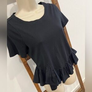 Anthropologie Black cotton Top Maeve Ruffled Short Sleeve shirt Women’s XS NWOT